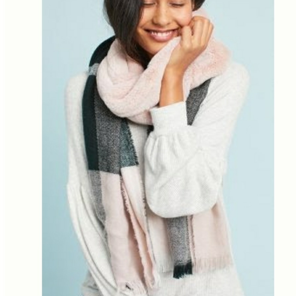 Anthropologie Northbound Faux Fur/Windowpane Plaid Combo Scarf
